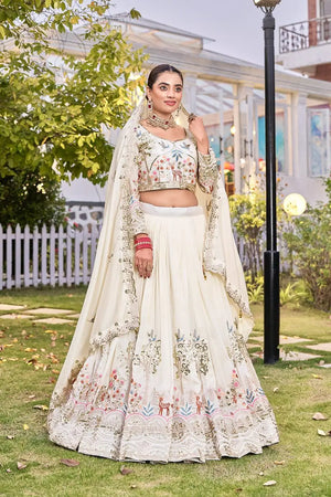 Embroidered Vichitra Silk Lehenga Choli Set for Wedding and Festive Wear