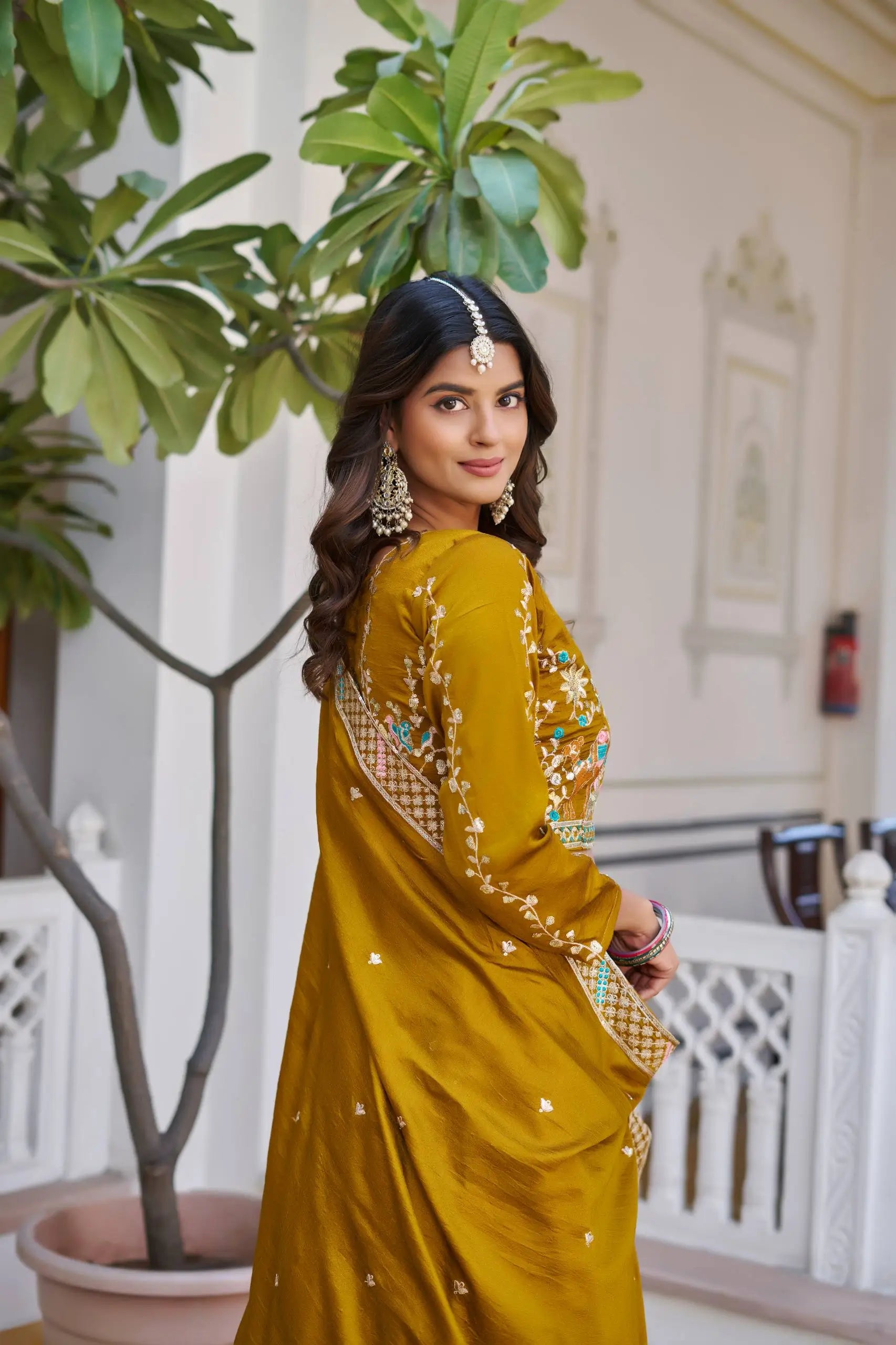 Embroidered Vichitra Silk Lehenga Choli Set with Dupatta