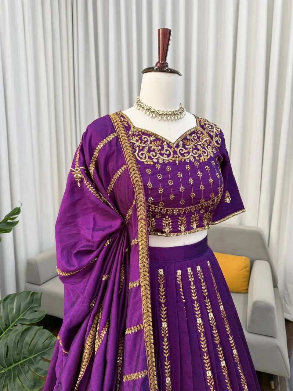 Embroidered Vichitra Silk Lehenga Choli Set with Dupatta