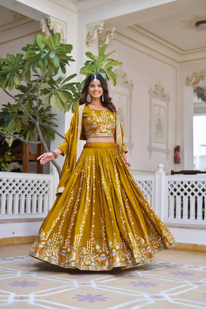 Embroidered Vichitra Silk Lehenga Choli Set with Dupatta