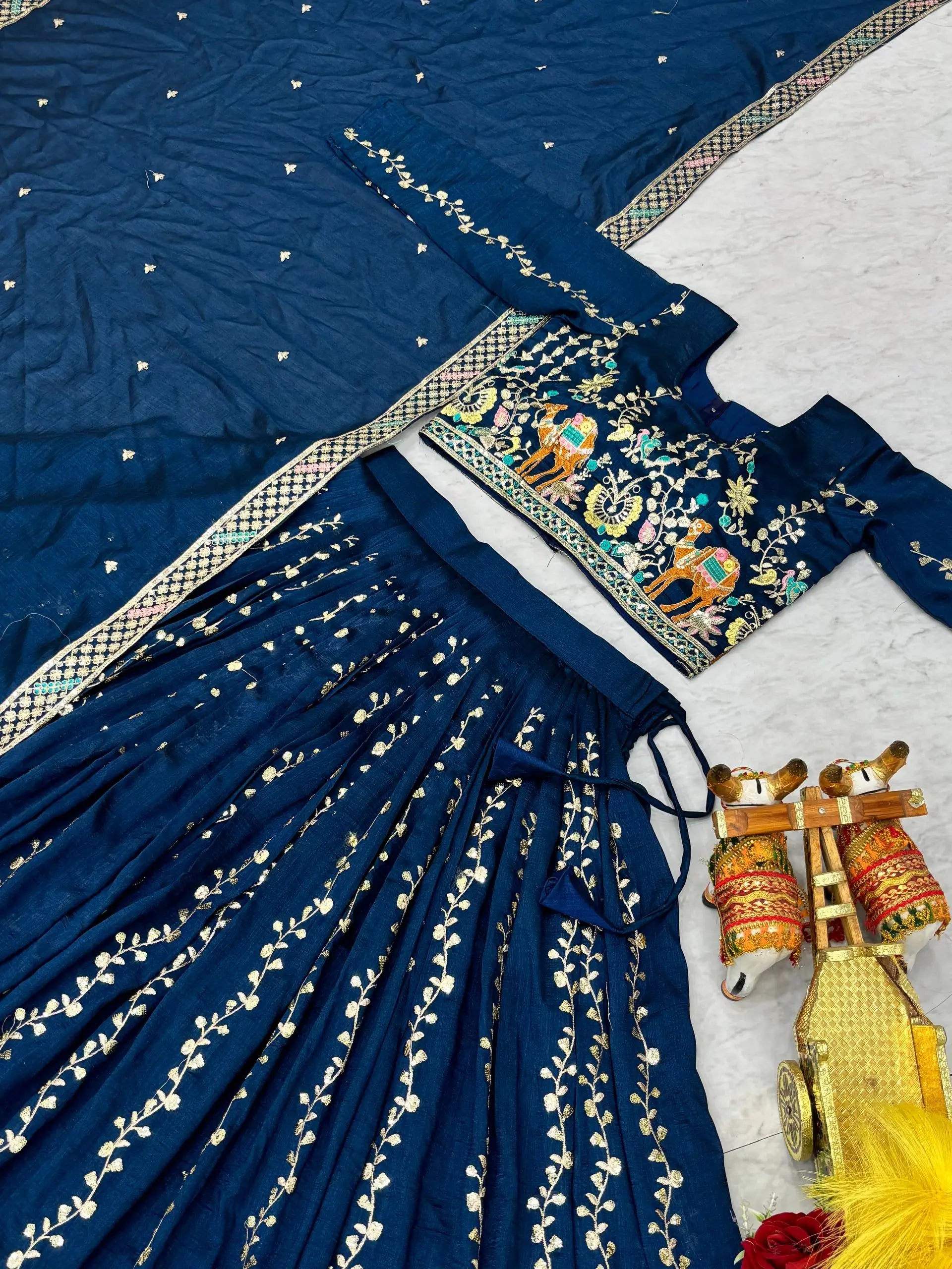 Embroidered Vichitra Silk Lehenga Choli Set with Dupatta