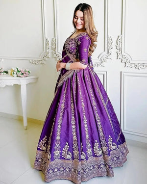 Embroidered Vichitra Silk Lehenga Choli Set with Dupatta