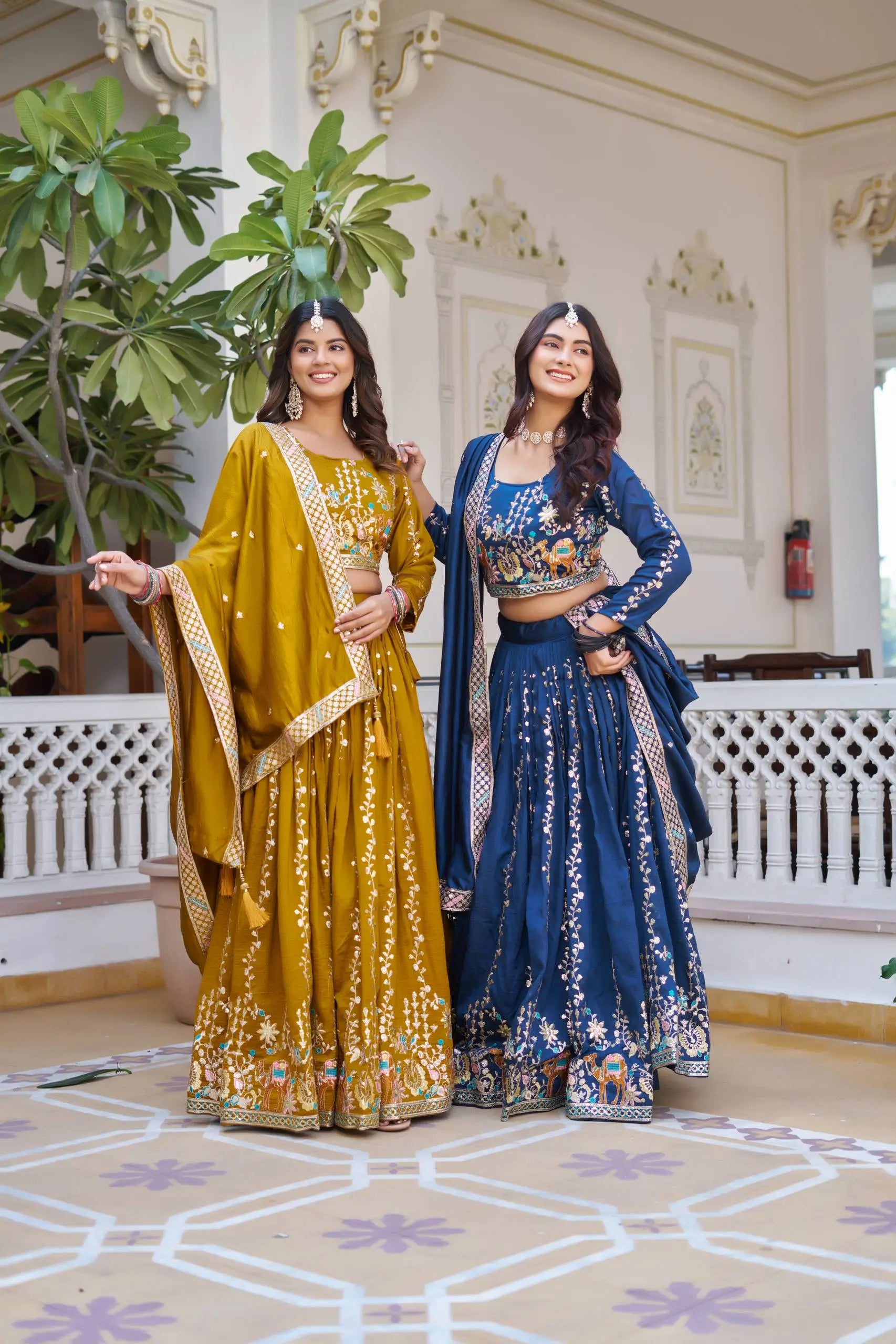 Embroidered Vichitra Silk Lehenga Choli Set with Dupatta