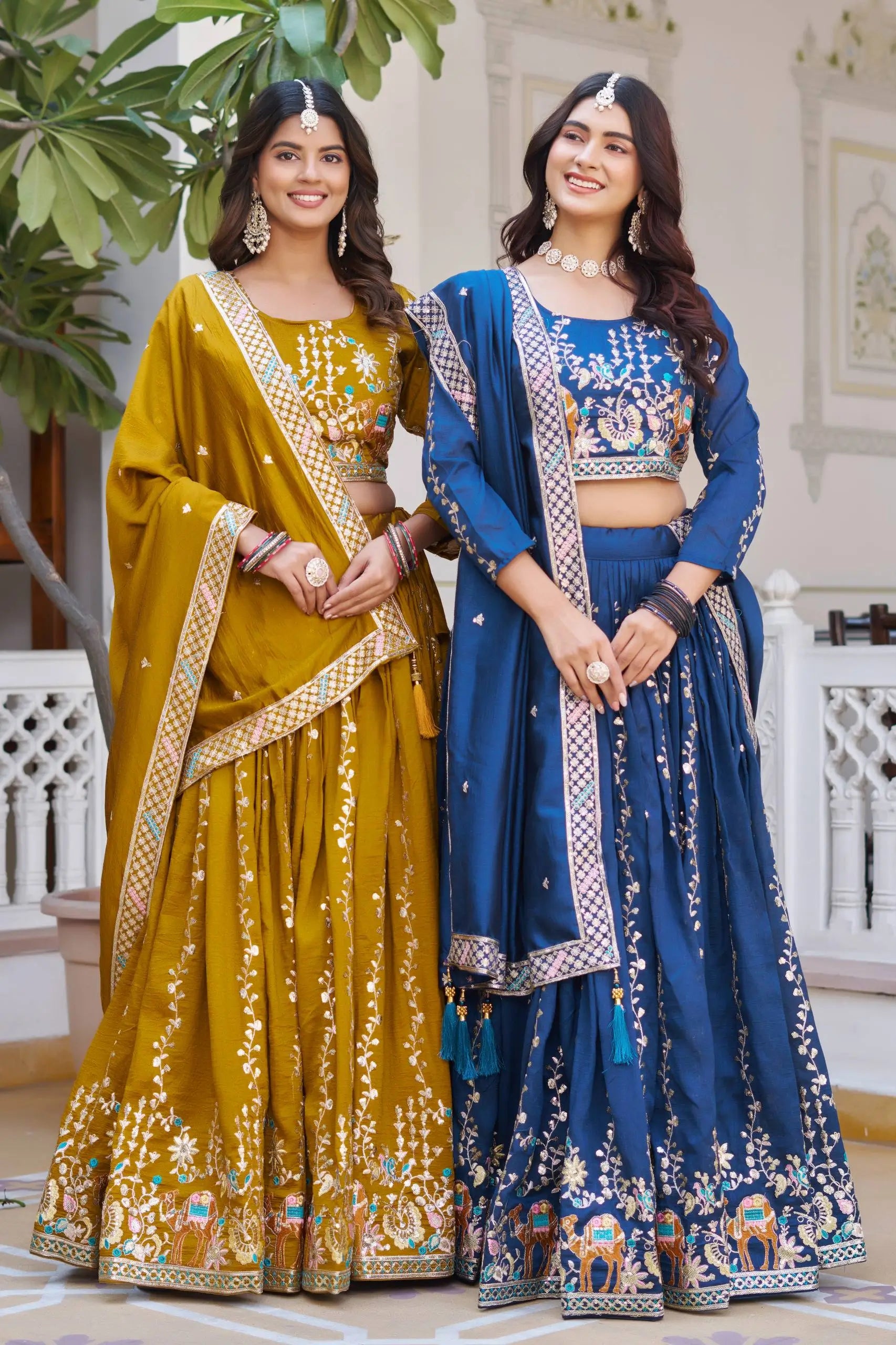 Embroidered Vichitra Silk Lehenga Choli Set with Dupatta