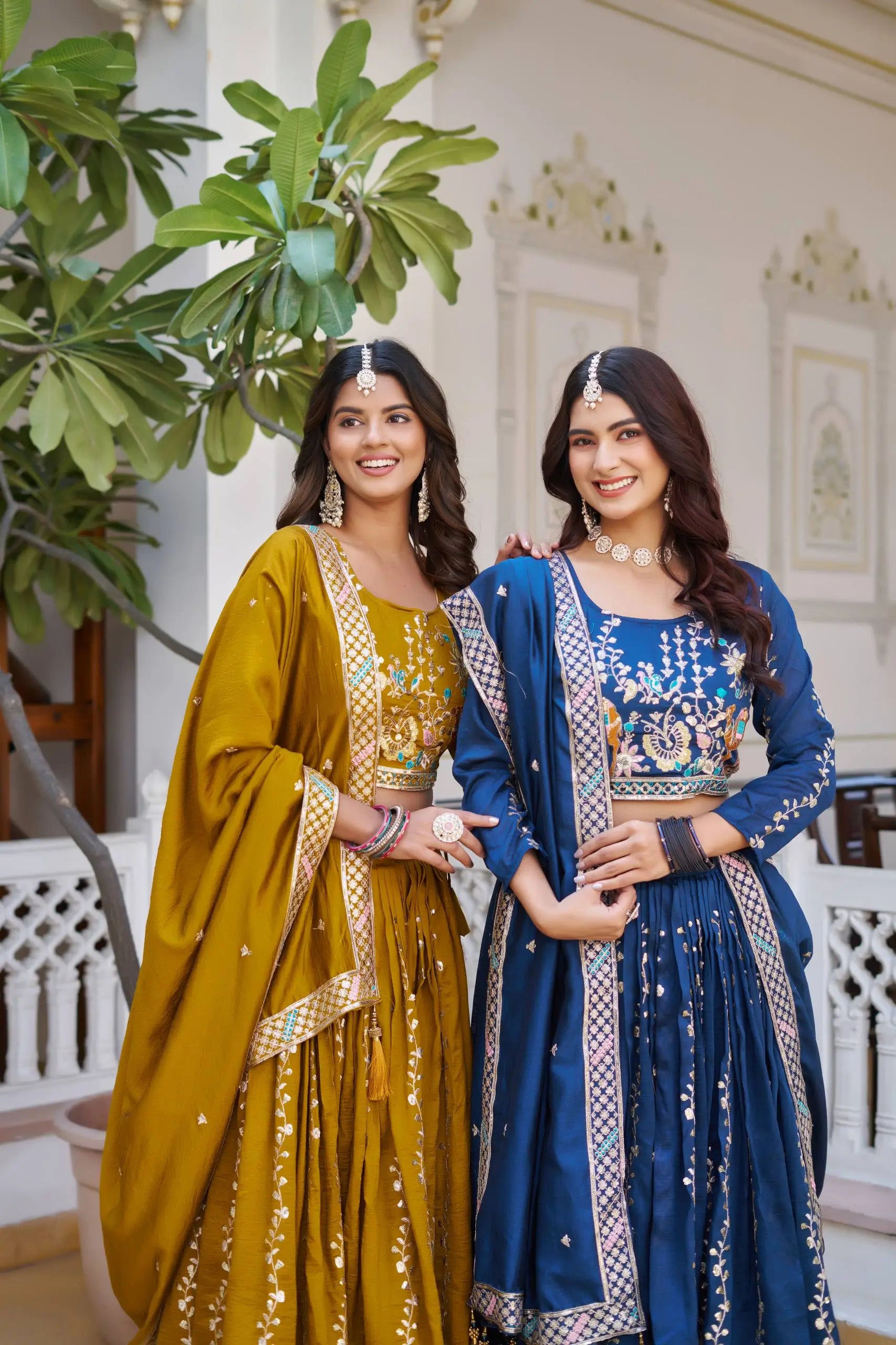 Embroidered Vichitra Silk Lehenga Choli Set with Dupatta