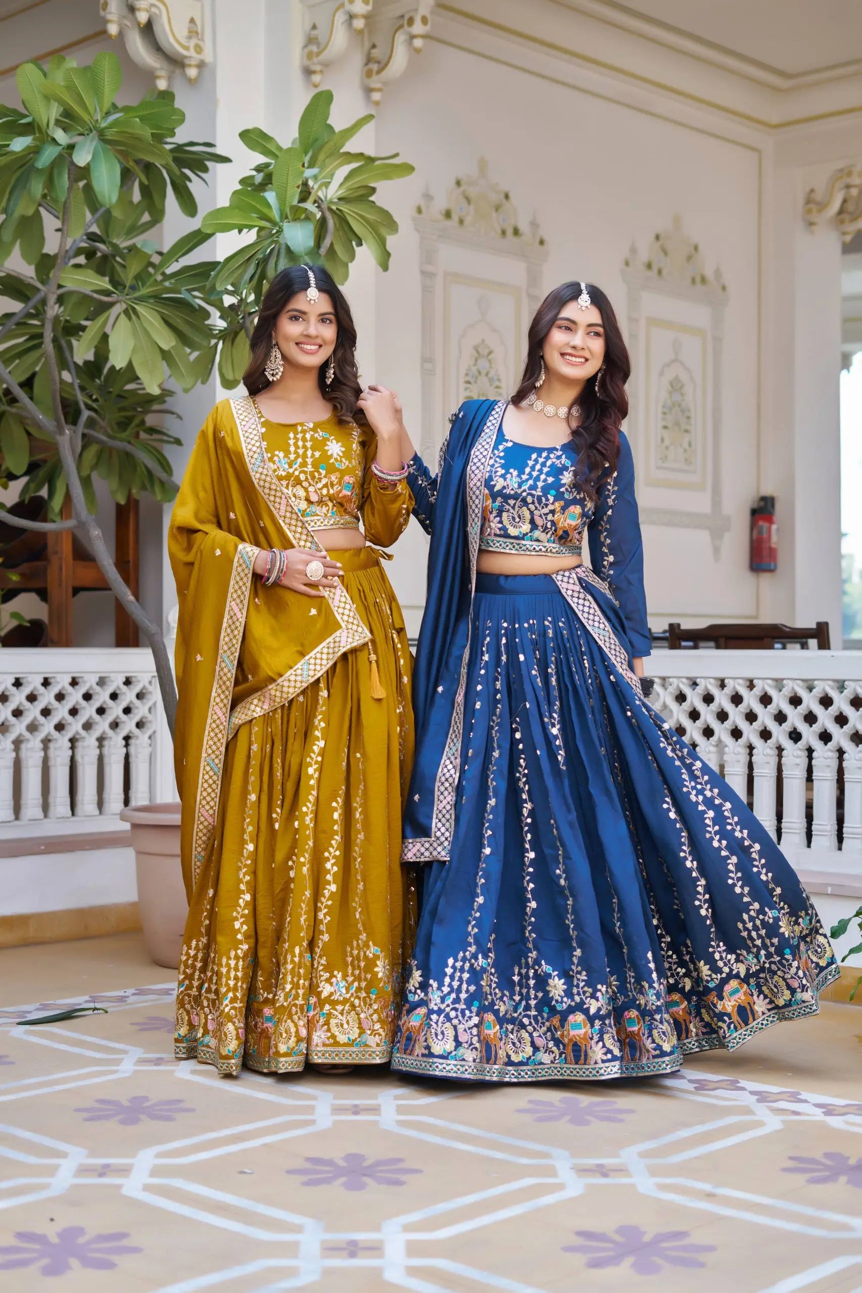 Embroidered Vichitra Silk Lehenga Choli Set with Dupatta
