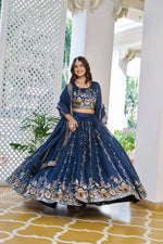 Embroidered Vichitra Silk Lehenga Choli Set with Dupatta