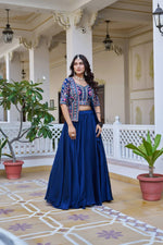 Embroidered Vichitra Silk Lehenga Choli Set with Koti