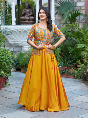 Embroidered Vichitra Silk Lehenga Choli with Koti