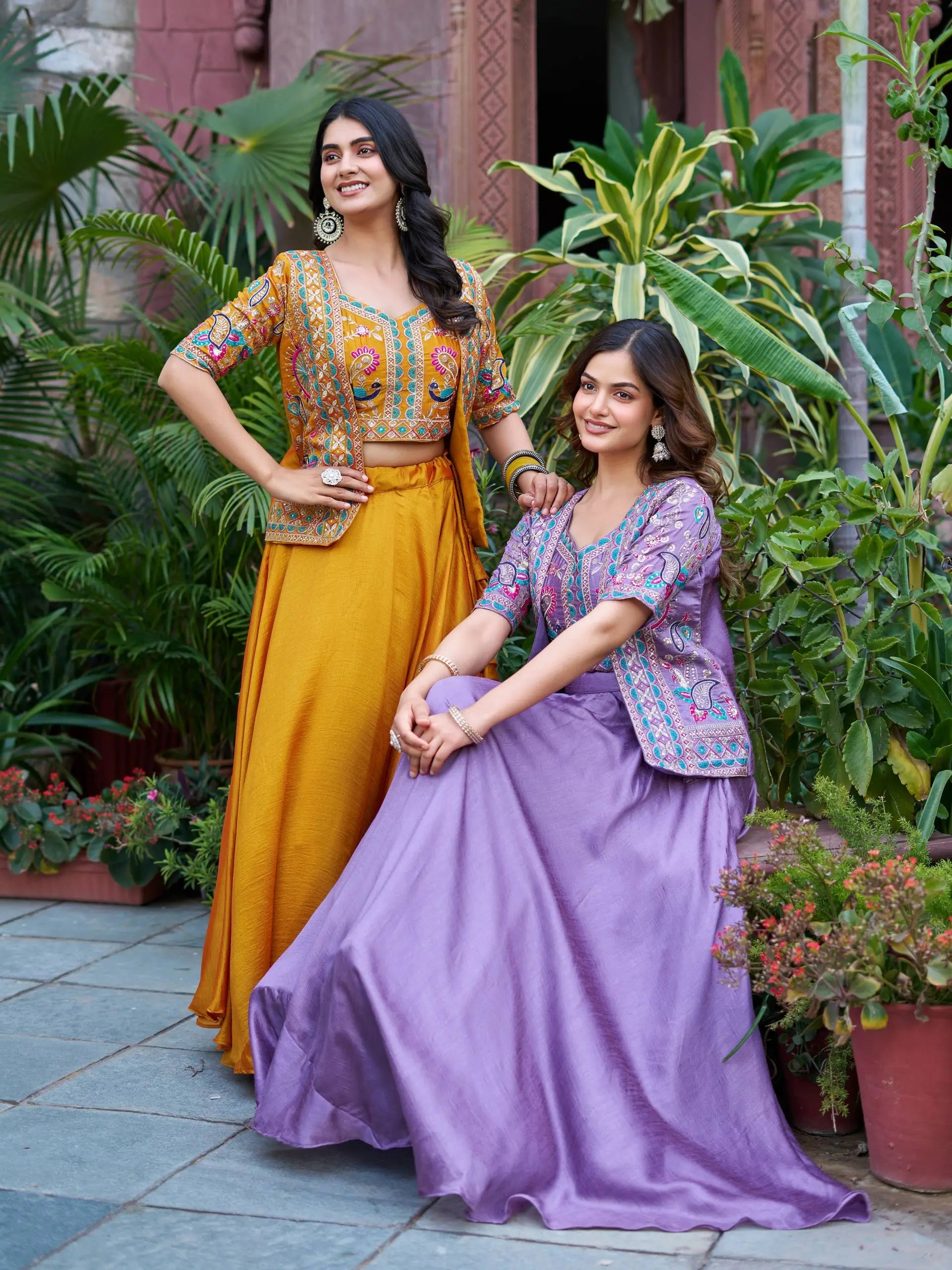 Embroidered Vichitra Silk Lehenga Choli with Koti