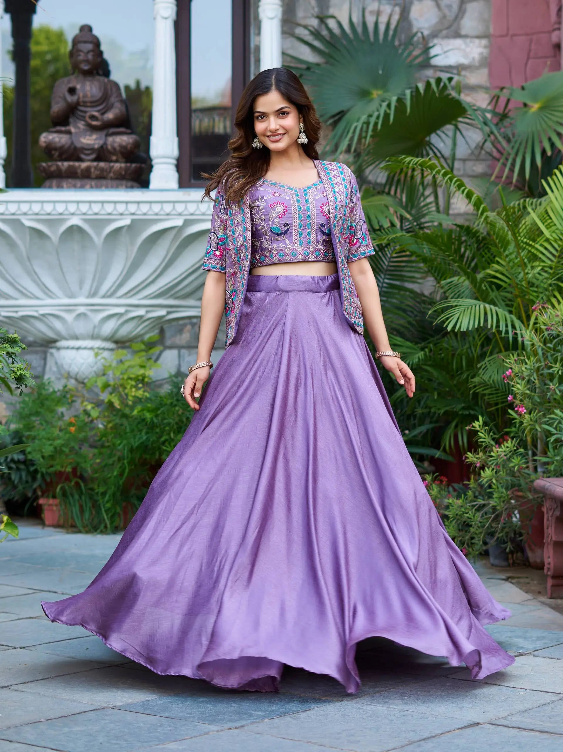 Embroidered Vichitra Silk Lehenga Choli with Koti