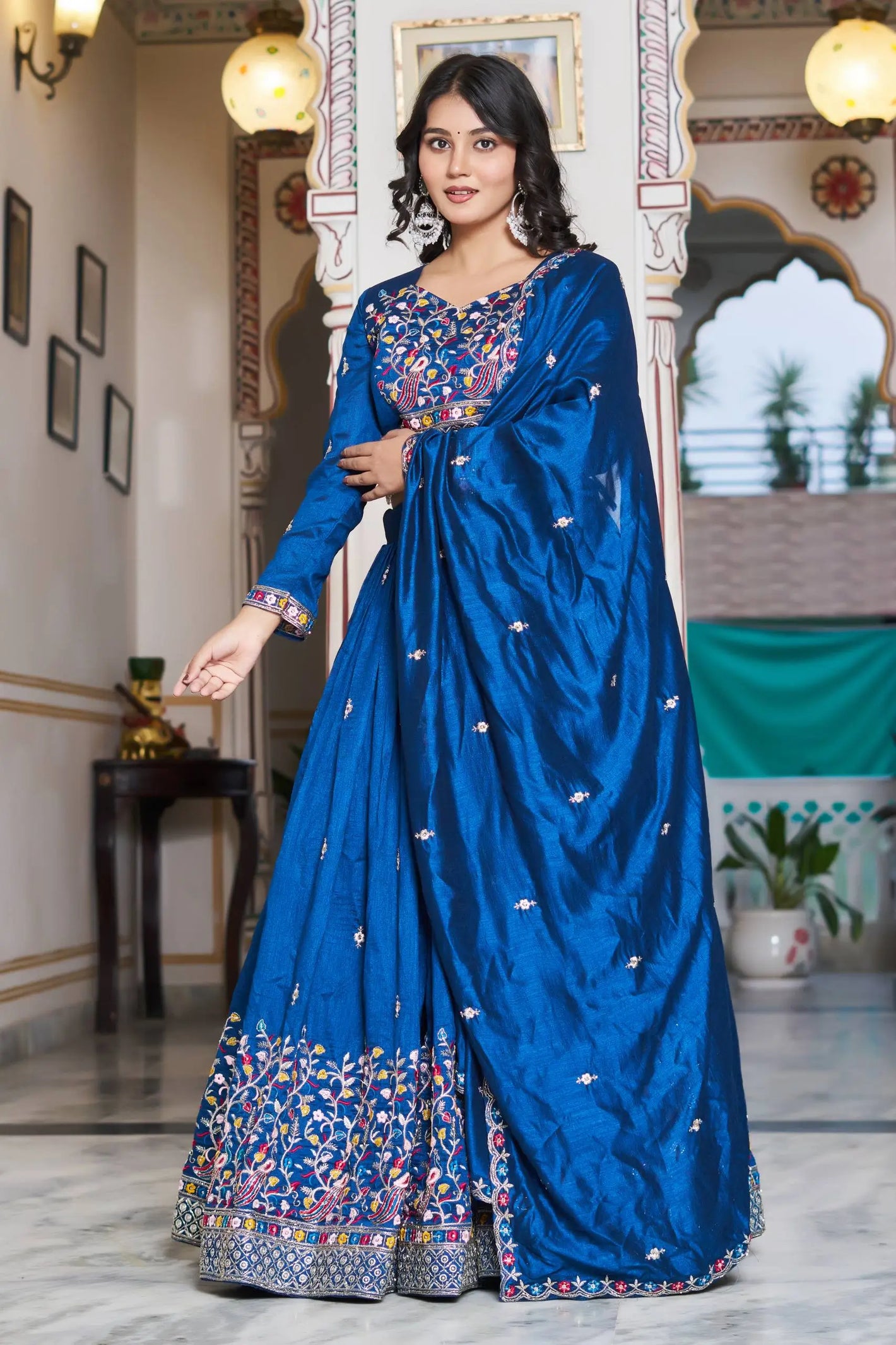 Embroidered Vichitra Silk Lehenga Choli