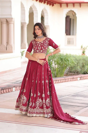 Embroidered Vichitra Silk Lehenga Set