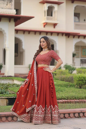Embroidered Vichitra Silk Lehenga Set