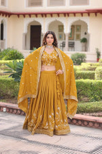 Embroidered Vichitra Silk Lehenga Set With Dupatta