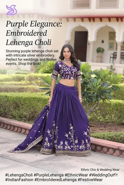 Embroidered Vichitra Silk Lehenga Set With Dupatta