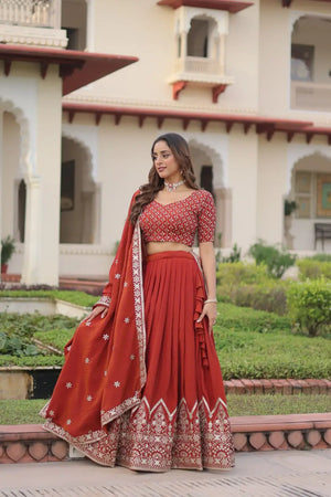 Embroidered Vichitra Silk Lehenga Set