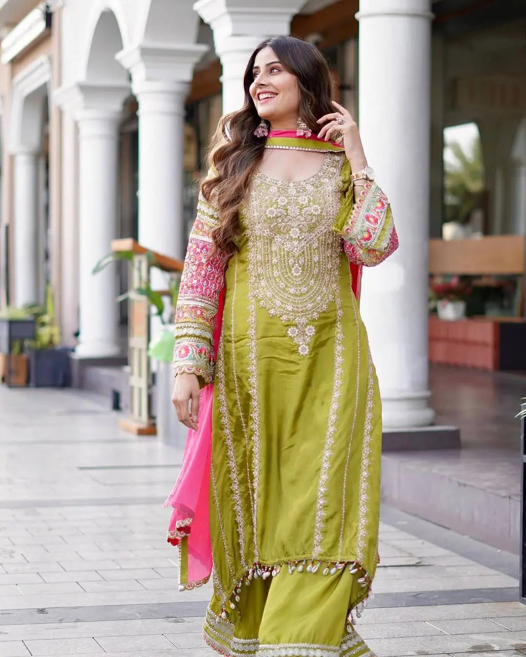 Embroidered Vichitra Silk Palazzo Suit with Organza Dupatta