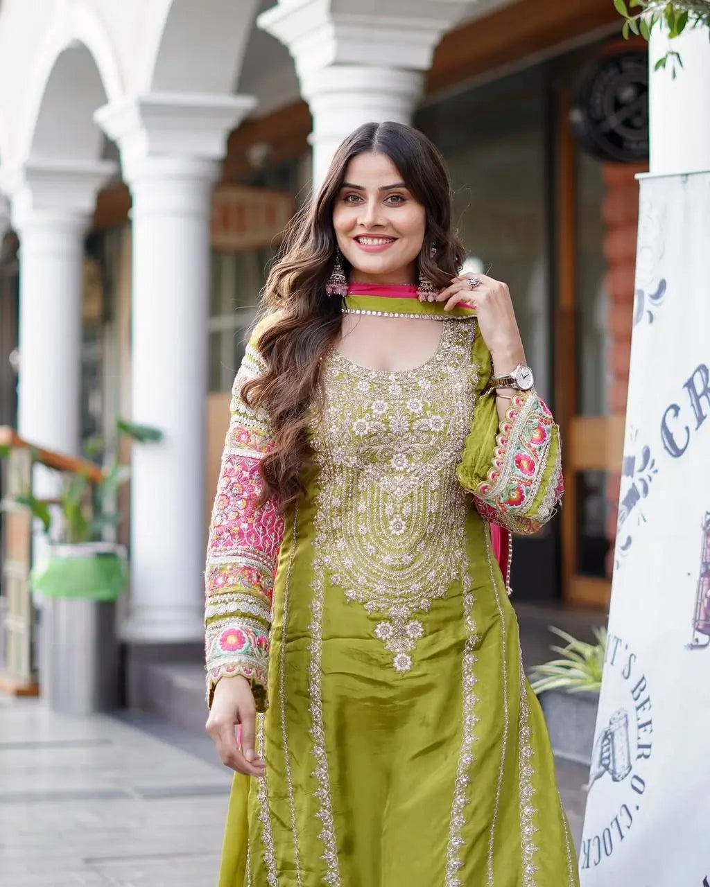 Embroidered Vichitra Silk Palazzo Suit with Organza Dupatta