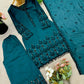 Embroidered Vichitra Silk Suit Set with Dupatta