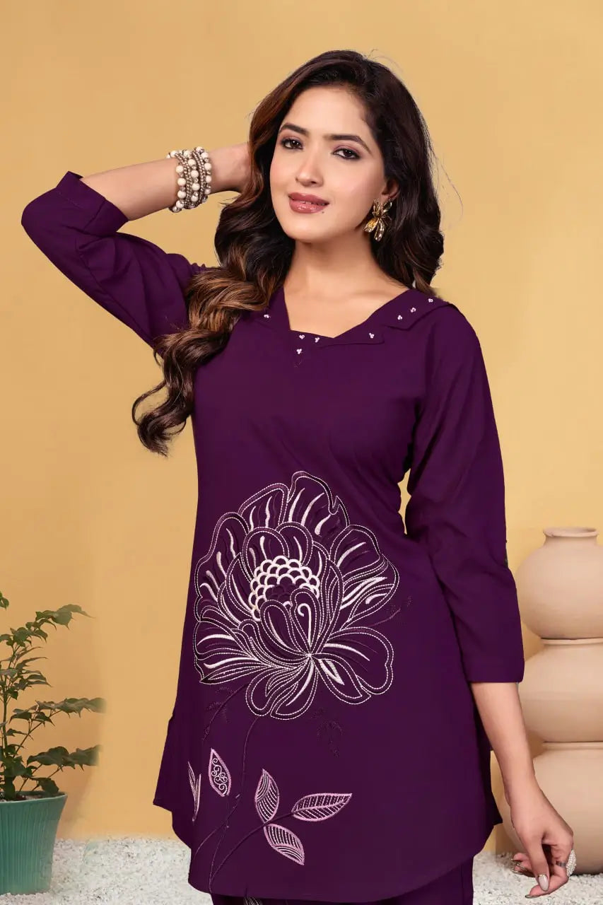 Embroidered Viscose Rayon Kurti Pant Set