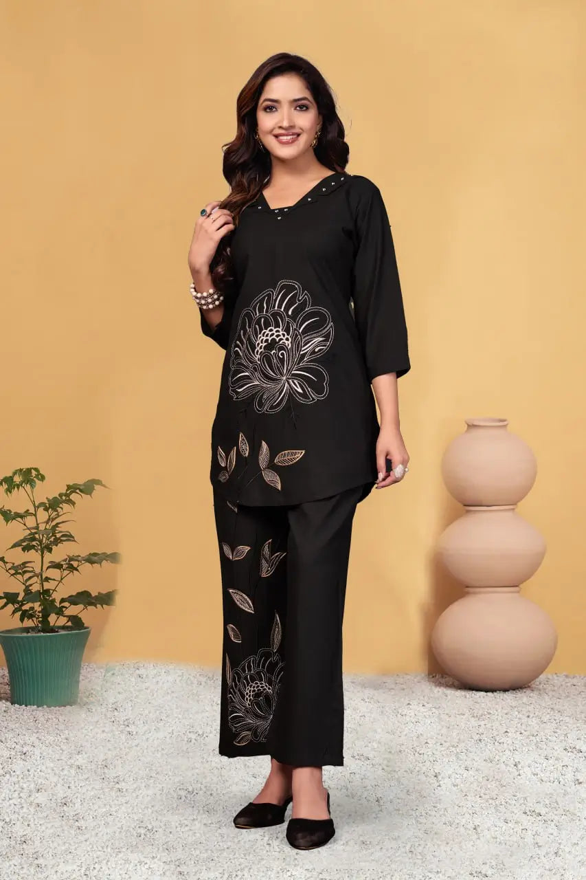 Embroidered Viscose Rayon Kurti Pant Set