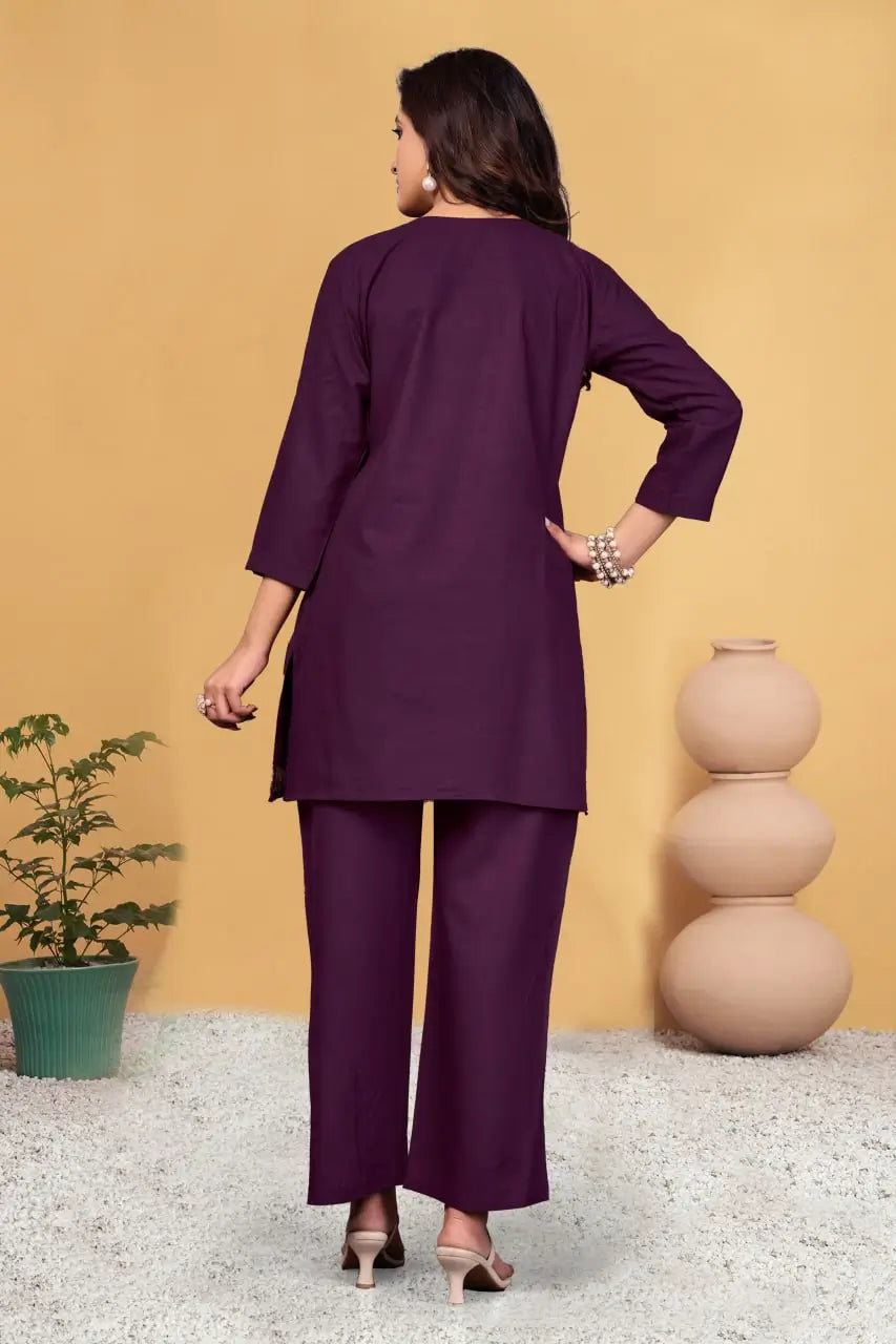 Embroidered Viscose Rayon Kurti Pant Set