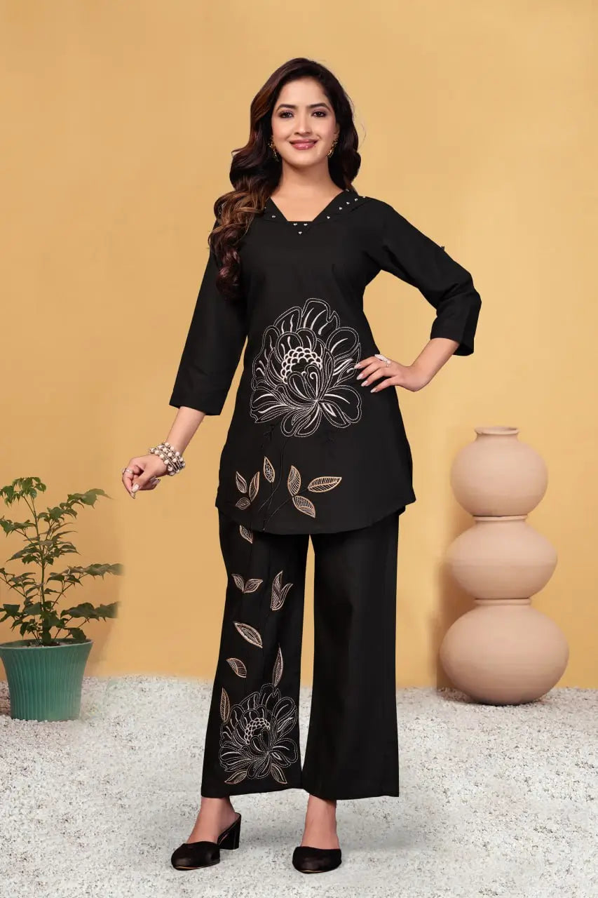 Embroidered Viscose Rayon Kurti Pant Set