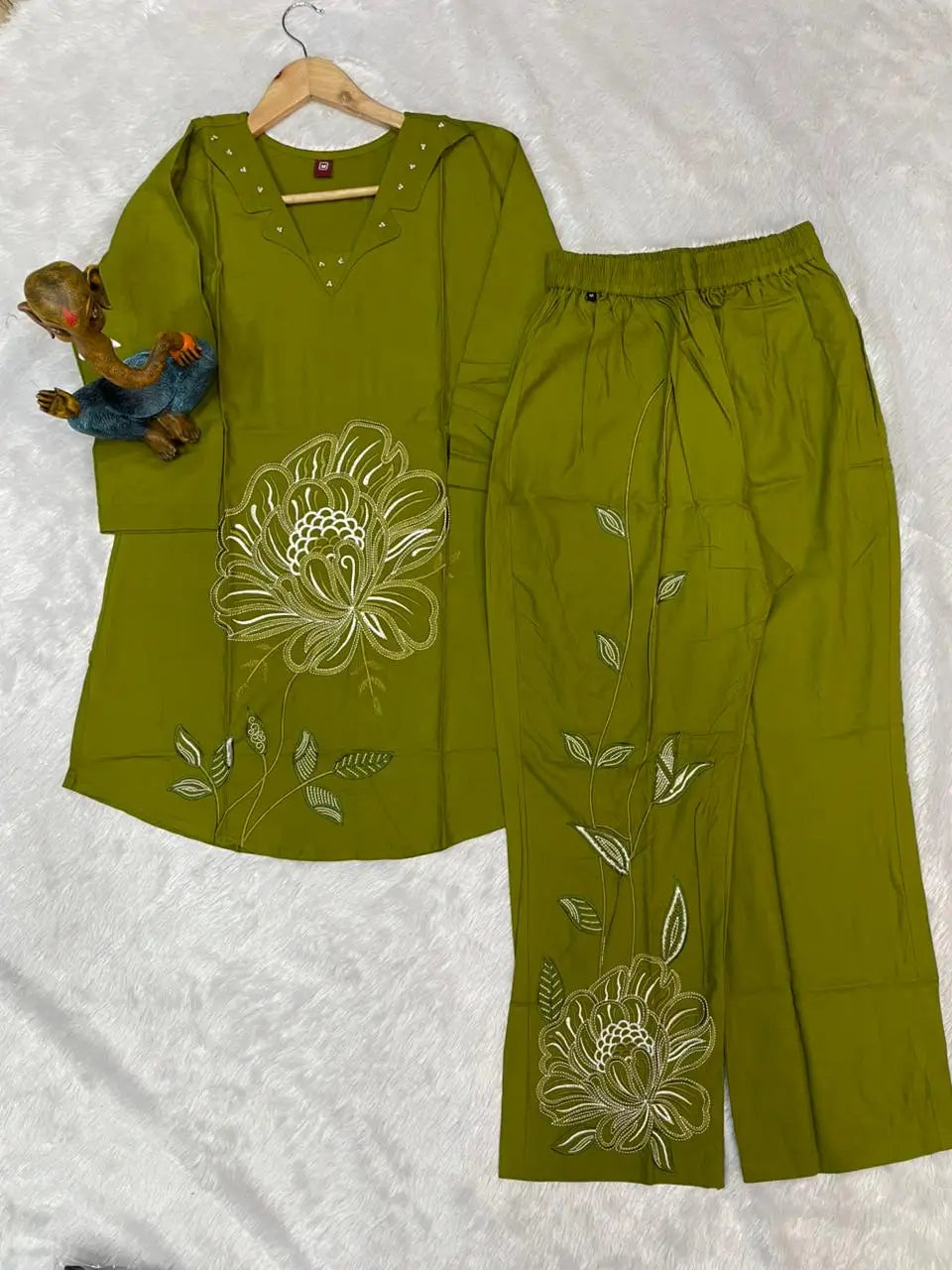 Embroidered Viscose Rayon Kurti Pant Set