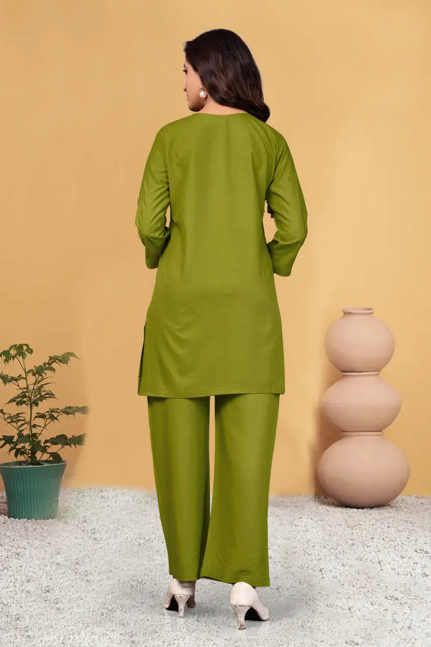 Embroidered Viscose Rayon Kurti Pant Set