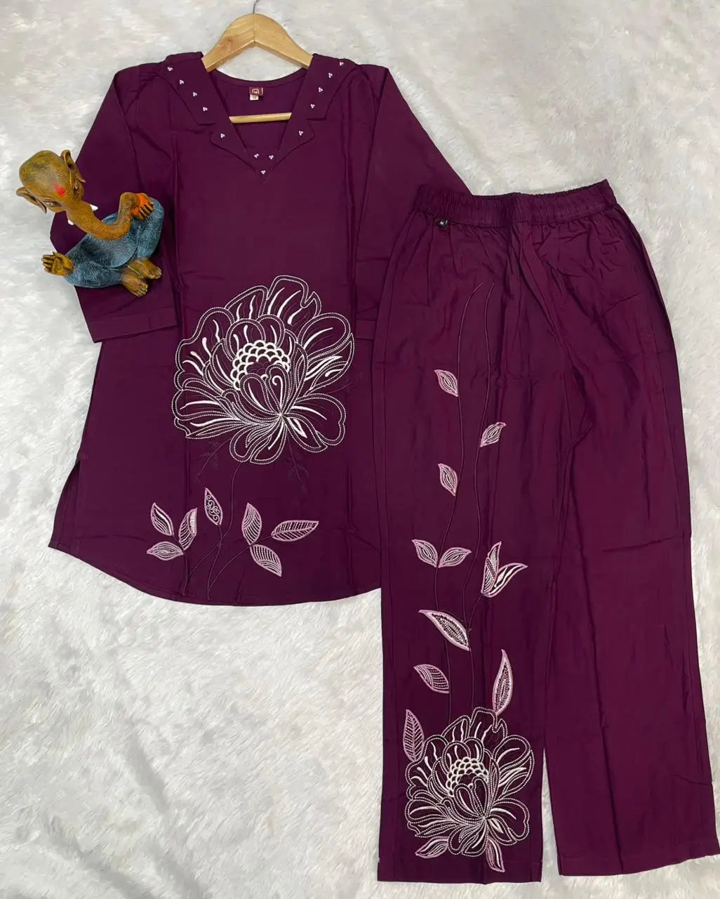 Embroidered Viscose Rayon Kurti Pant Set