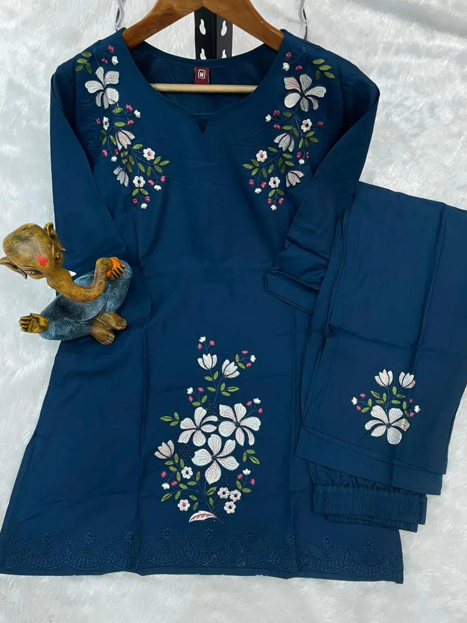 Embroidered Viscose Rayon Kurti Pant Set