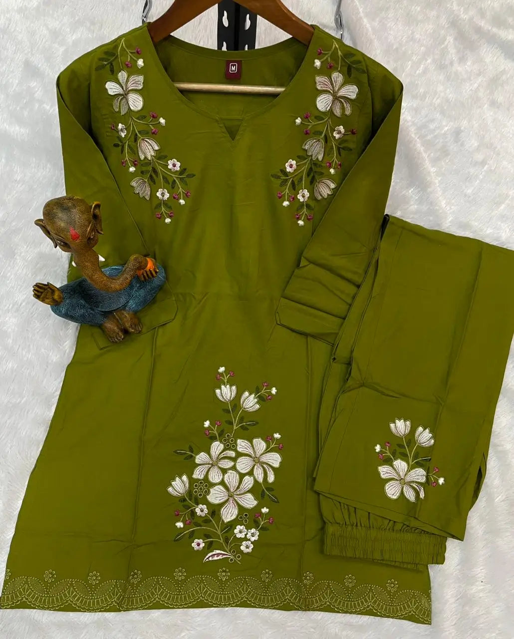 Embroidered Viscose Rayon Kurti Pant Set