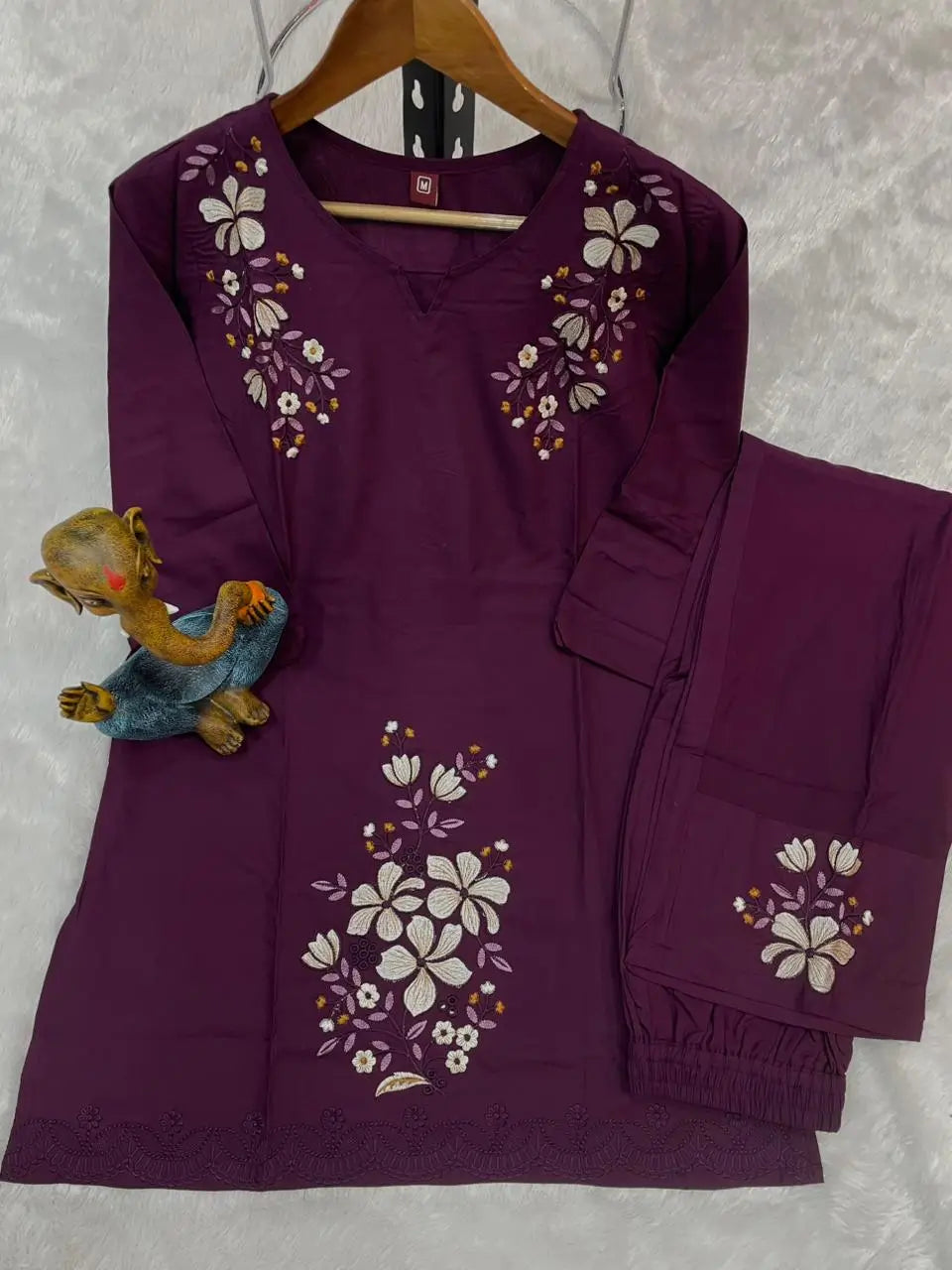 Embroidered Viscose Rayon Kurti Pant Set