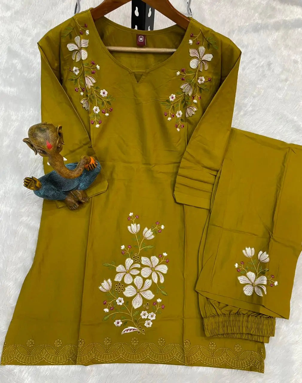 Embroidered Viscose Rayon Kurti Pant Set