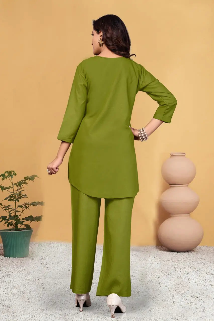 Embroidered Viscose Rayon Kurti Pant Set