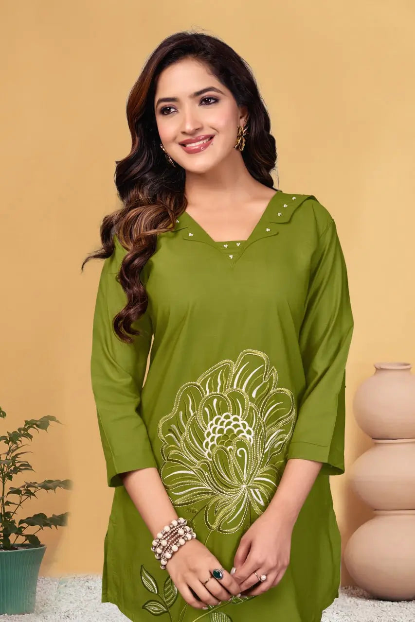 Embroidered Viscose Rayon Kurti Pant Set