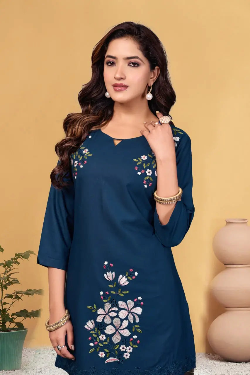 Embroidered Viscose Rayon Kurti Pant Set