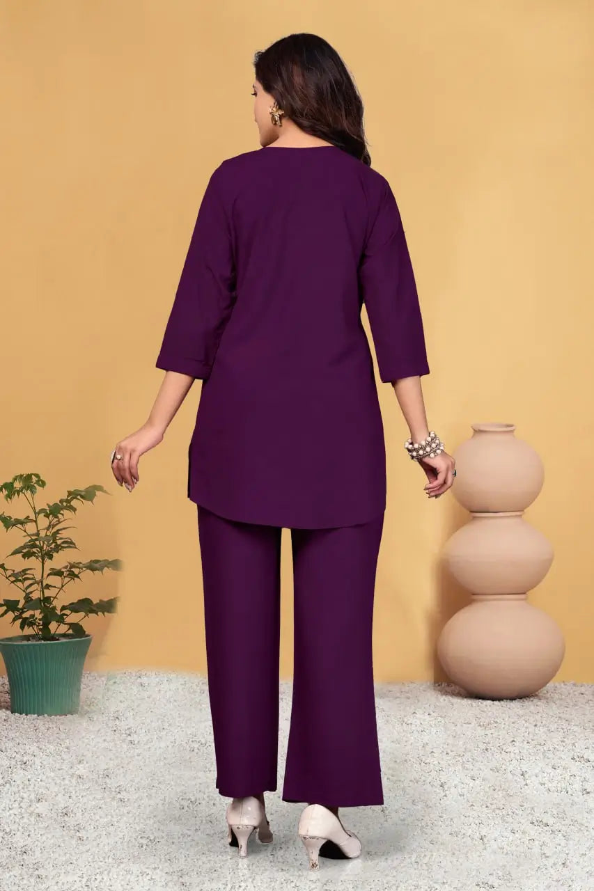 Embroidered Viscose Rayon Kurti Pant Set