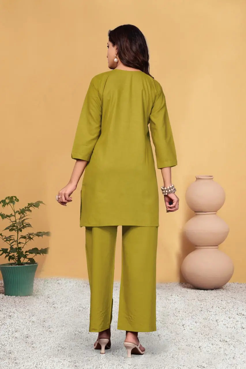 Embroidered Viscose Rayon Kurti Pant Set
