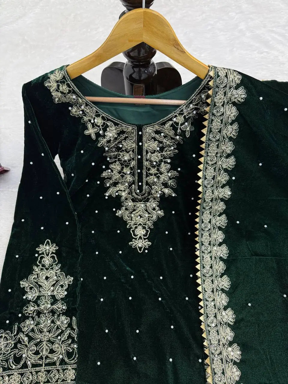 Embroidered Viscose Velvet Palazzo Suit Set