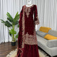 Embroidered Viscose Velvet Palazzo Suit Set