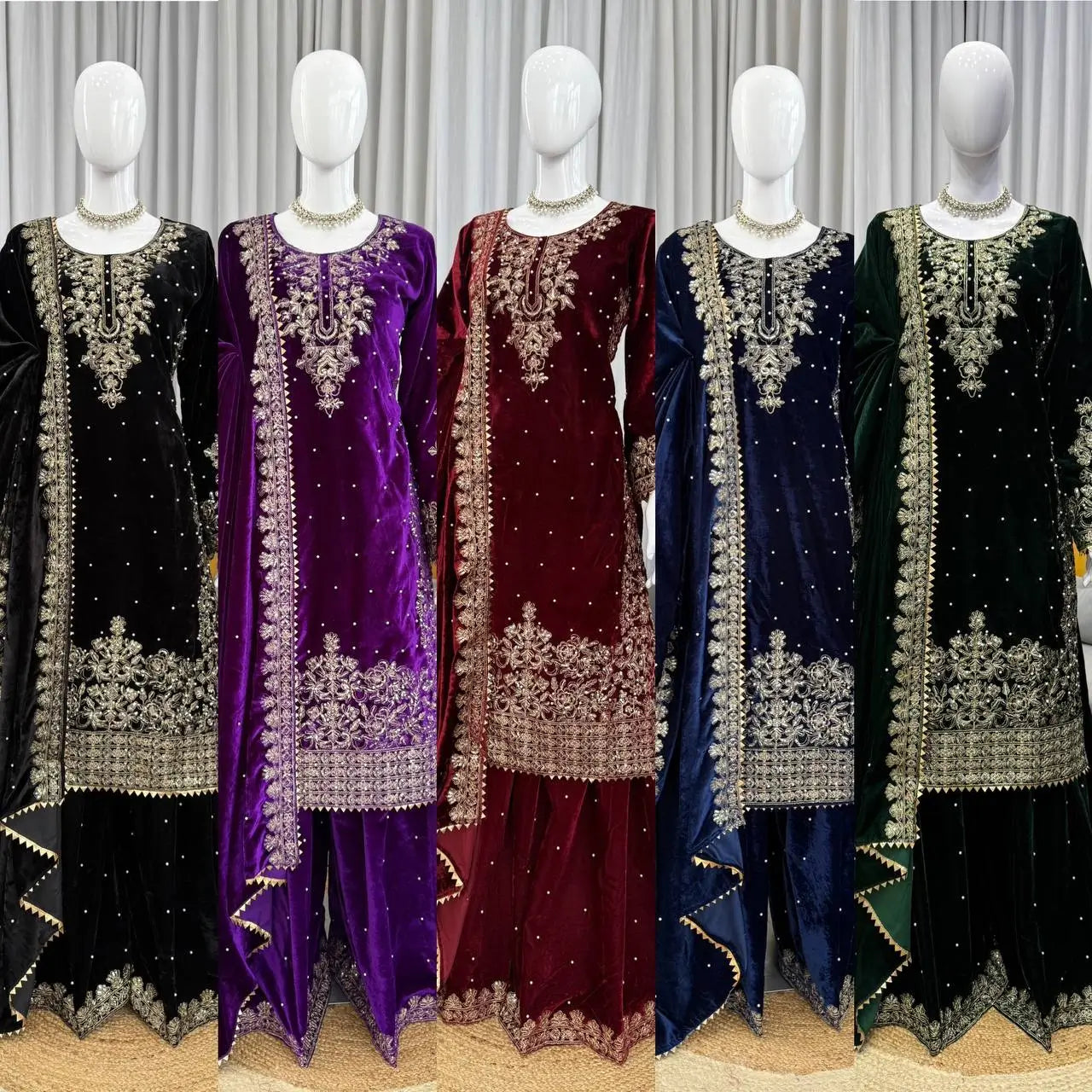 Embroidered Viscose Velvet Palazzo Suit Set