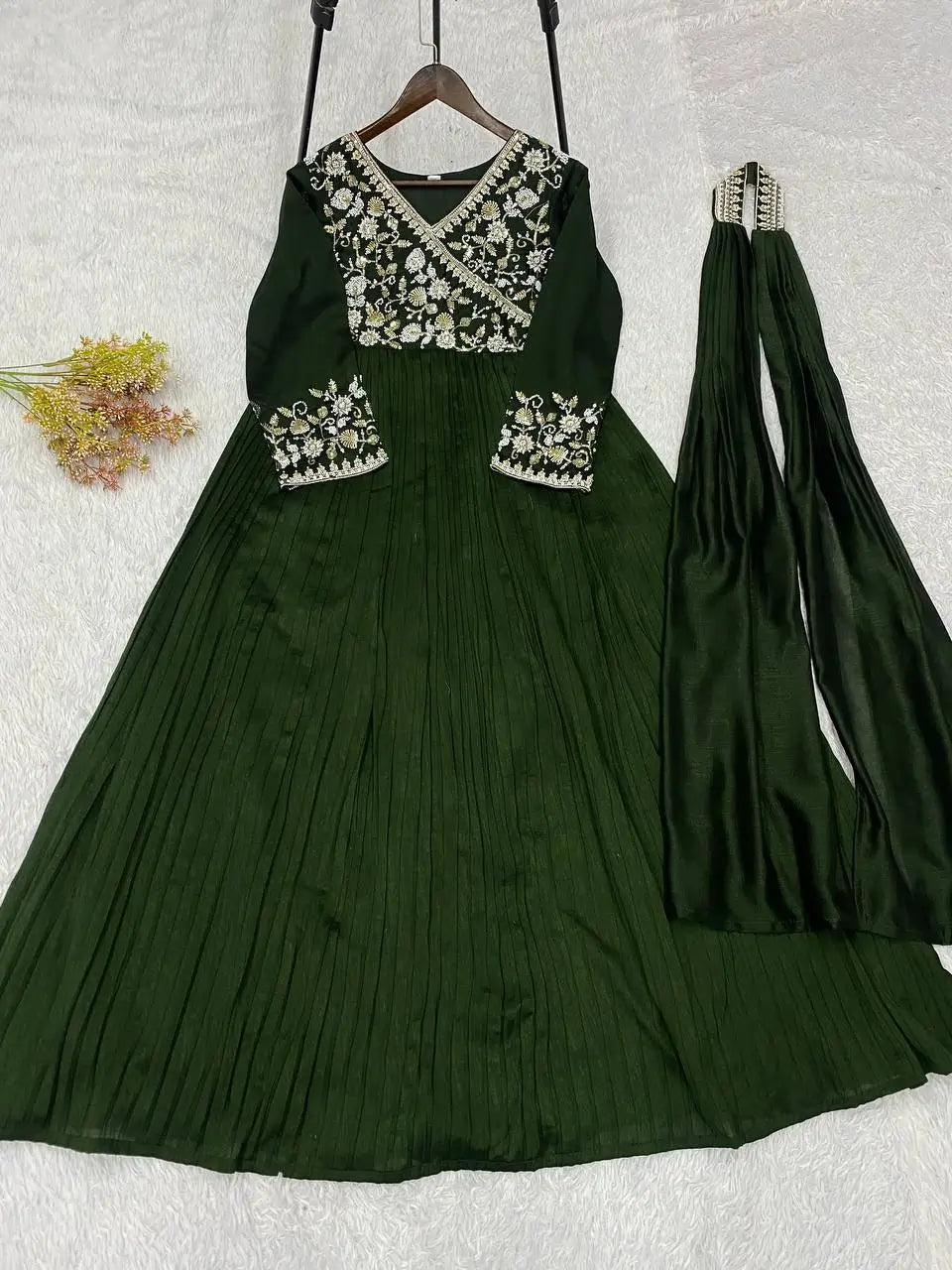 Emerald Beaded Wrap Gown