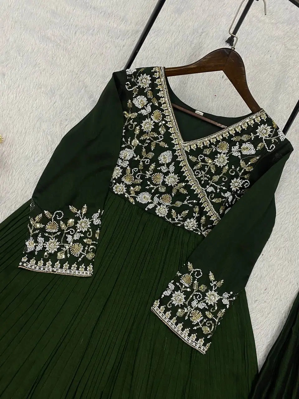 Emerald Beaded Wrap Gown