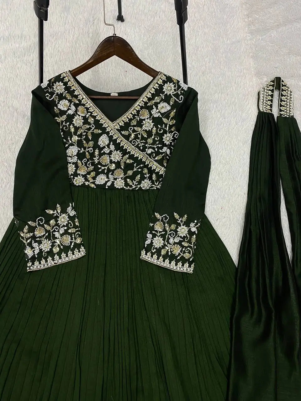 Emerald Beaded Wrap Gown