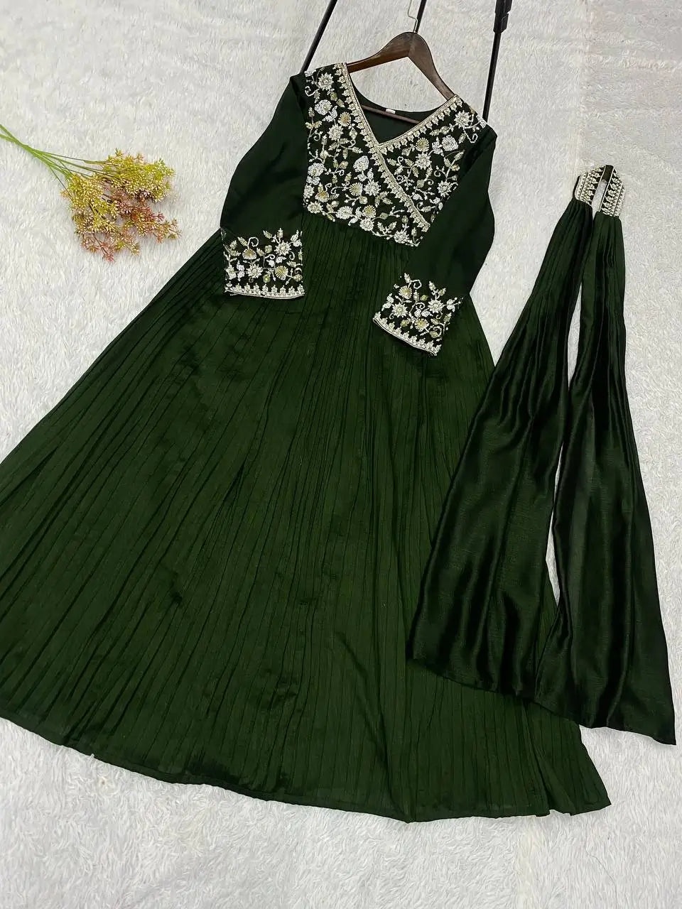 Emerald Beaded Wrap Gown