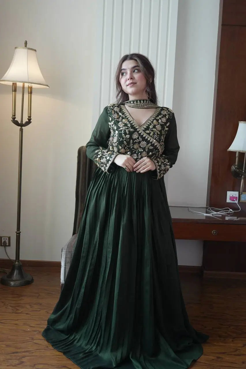 Emerald Beaded Wrap Gown