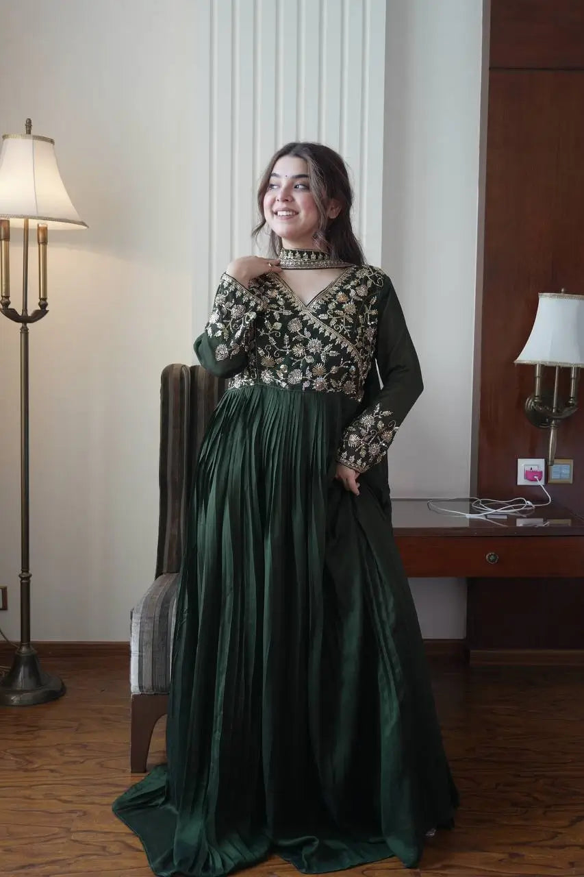 Emerald Beaded Wrap Gown