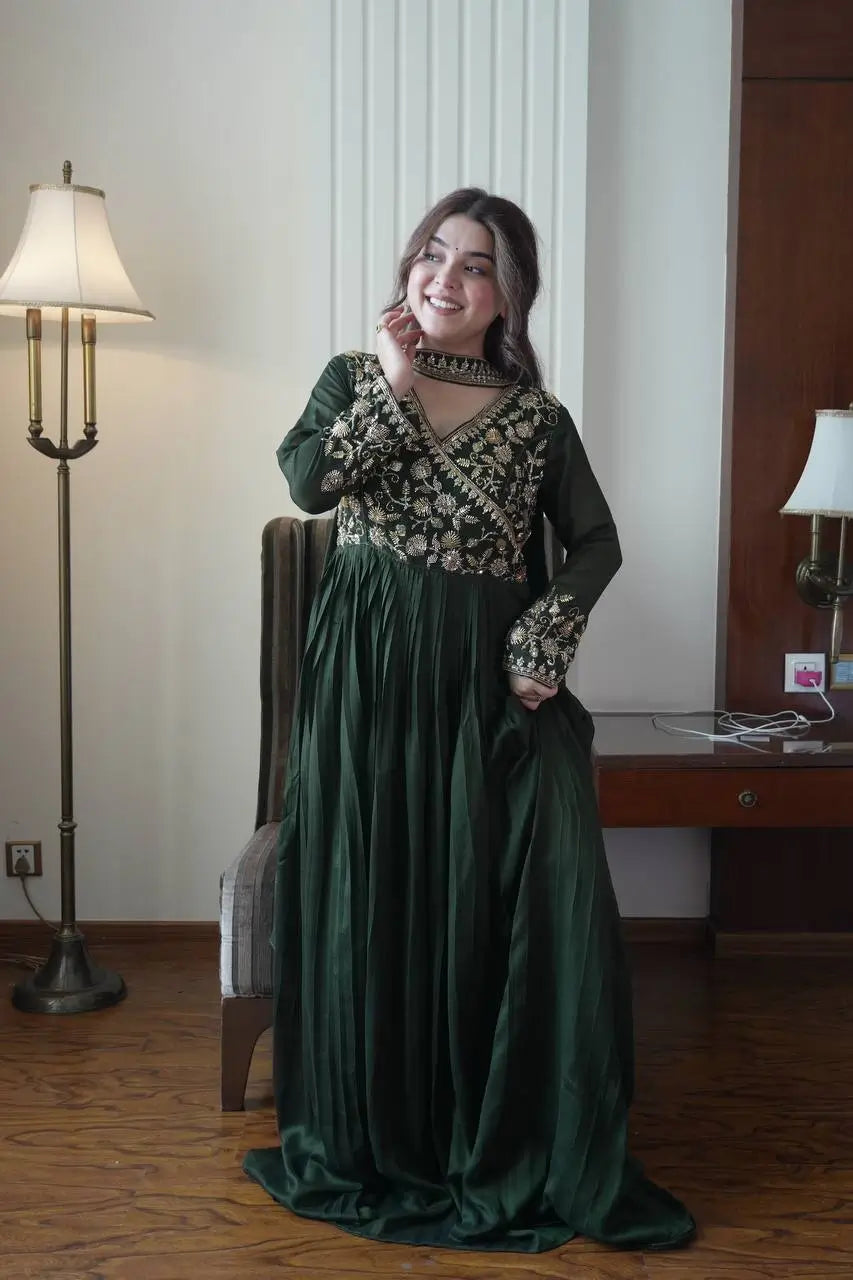 Emerald Beaded Wrap Gown